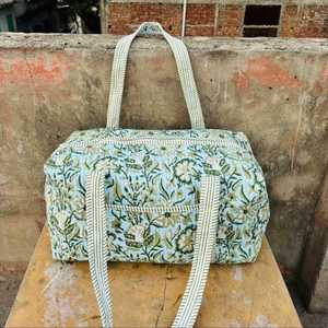 Cotton Quilted Duffle <b>Bag</b> Zipper Closure Hand block printed duffle <b>bag</b> Travel Tote Women's Fashion <b>Weekender</b> <b>Bag</b> - Product Image 4
