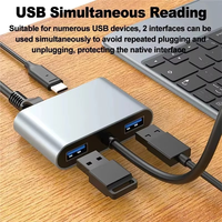 Kabel adaptor Hub, kabel adaptor Hub 4 in 1 tipe-c USB3.0 dengan 2 * USB pengisian daya Cepat Tipe C ke RJ45 kartu jaringan Gigabit untuk ponsel