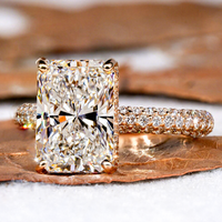 Bague IGI Certifiée en Diamant Cultivé Pavé pour Femme, Bague de Fiançailles Solitaire Personnalisée avec Diamant Créé en Laboratoire VVS Taille Radiant, Bijoux