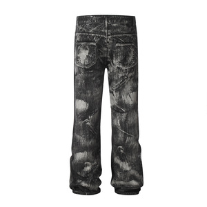 Châu Âu thời trang dạo phố cổ điển rửa đen bùng jeans người đàn ông sơn thiết kế thời trang thẳng jeans tùy chỉnh người đàn ông dây kéo giản dị denim jeans - Product Image 2