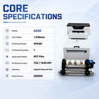 Imprimante DTF format A3 avec tête XP600, machine d'impression de t-shirts de 13 pouces avec secoueur de poudre et sécheur tout-en-un, film PET