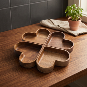 Plateau de service en bois en forme de cœur avec quatre compartiments, style nordique, fait main, pour les fêtes - Product Image 4