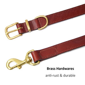 <span class=keywords><strong>Collar</strong></span> y correa de cuero genuino para perro, juego de correa con hebillas de latón, alta calidad, precio competitivo - Product Image 5