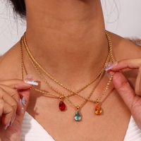 Dreamshow Collier en acier inoxydable plaqué or 18 carats, chaîne torsadée, zircon coloré en forme de goutte d'eau, pierre de naissance, inaltérable