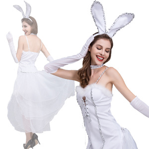 Disfraz de Conejita Blanca para Mujer, Vestido Sexy con Falda y Orejas, Guantes, Disfraz Elegante para Fiesta de Halloween, Traje para Actuación - Product Image 4