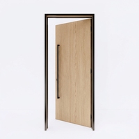 Porte intérieure en bois minimaliste moderne avec cadre étroit, finition grain de bois, ouverture manuelle, surface finie, porte battante décorative