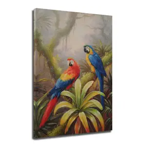 オリジナルアート100% 手描きの油絵オウム鳥カスタムサイズの家の装飾のためのキャンバス上の動物の絵