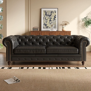 Divano a Tre Posti in Stile Americano <span class=keywords><strong>Classico</strong></span> per Piccoli <span class=keywords><strong>Soggiorni</strong></span>, Ecologico, per Uso Alberghiero, in Legno Cerato Vintage Nero Autentico - Product Image 2