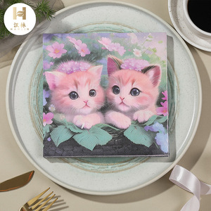 Printed Paper Napkins Cat Floral Design 330mmx330mm Birthday Party Disposable Tableware - Product Image 1