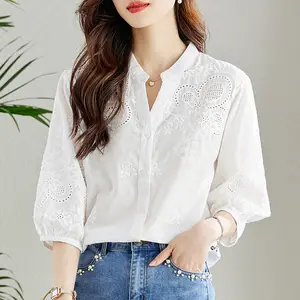 Mùa Hè Mới Đến Thoải Mái Mỏng Tops Thời Trang Văn Phòng Thanh Lịch Áo Sơ Mi Trắng Cho Phụ Nữ 2024