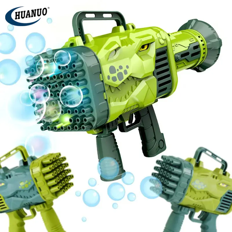 Schnelle Lieferung Dinosaurier Bubble Machine Toy 32 Löcher Lustige elektrische automatische Bazooka Gatling Bubble Maker Pistole für Kinder Kinder