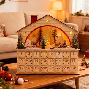 Calendario dell'Avvento Personalizzato in Legno a Forma di Casa, Regalo Creativo per il Conto alla Rovescia di Natale, Calendario da Scrivania Natalizio - Product Image 4