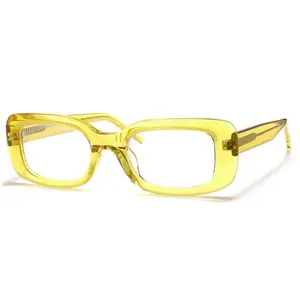 Gafas cuadradas coloridas para mujer 2024, gafas para hombre, marca de lujo, montura de gafas de acetato transparente amarilla Vintage