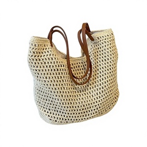 Sac fourre-tout de plage en coton tressé à la main grande capacité avec fermeture éclair, design évidé pour l'épaule, pour femme, style décontracté Tanjing - Product Image 1
