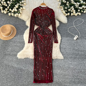 Túnica Estilo Americano de Invierno, Casual y Ajustada para <span class=keywords><strong>Mujer</strong></span>, Vestidos con Encaje Estilo Imperio, Color Borgoña y Negro - Product Image 2