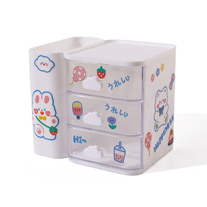 Cute Pen Holder Desk <b>Storage</b> <b>Box</b> With <b>Drawers</b> For Office School Supplies Organizing Stationery Pink White Color - Product Image 5
