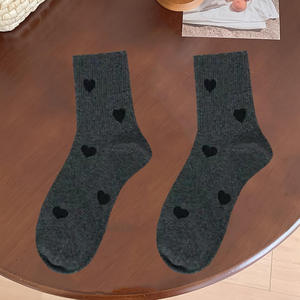 Men's Crew <b>Socks</b> <b>Black</b> Knitted Heart Pattern Daily Wear Regular Style - Product Image 2