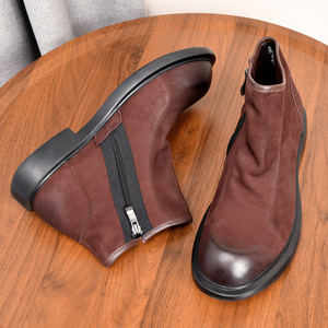 Botas de cuero de caña alta para hombre, de piel de vacuno de grano completo, botines de negocios de cuero genuino con suela gruesa y cremallera, zapatos formales de cuero. - Product Image 3