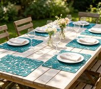 Set de table transparent bleu floral en PVC, imperméable, résistant à l'huile, écologique, antidérapant, ajoute une protection décorative à la cuisine