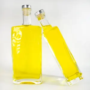 Custom super flint glass square liquor bottle 375ml 500ml 700ml 750ml spirit liquor long island bottle with cork top