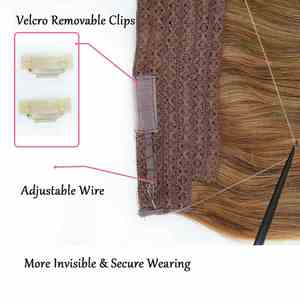 Extensiones de Cabello con Alambre Invisible de Nueva Llegada, con Clips Removibles de Velcro, Extensiones de Cabello con Alambre Listas para Usar, Cabello 100% Remy, Cabello Halo - Product Image 2