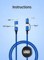 Nouveaux produits tendances 2026 : Câble de charge rapide USB-C vers USB-C 4-en-1 avec logo LED lumineux, tressé en nylon, le plus vendu