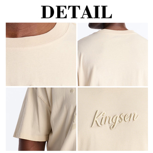 Camiseta KingSen para Hombre, Estilo Urbano, Logotipo 3D en Relieve, Color Beige Vintage, 100% Algodón, Transpirable, Holgada, Estilo Casual Minimalista - Product Image 6