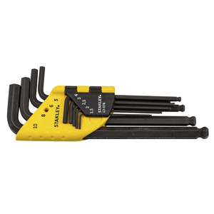 Jeu de clés hexagonales Stanley 9 pièces de 1,5 à 10 mm en forme de L et à extrémité sphérique pour travaux de précision - Product Image 1