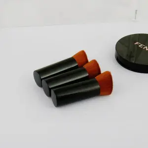 Sıcak Kabuki markasız doğal Mini varış toptan özelleştirilmiş açılı düz parlatıcı vakıf ile alüminyum Metal makyaj fırçası