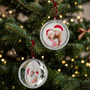 Personalisierte Foto-Weihnachtsanhänger Runde Acryl-Hängekugeln Maßgefertigter Bilderrahmen Baumschmuck - Product Image 1