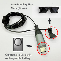 2025 Ray-Ban Meta Glasses Chargeur magnétique direct Type-C Câble de charge avec indicateur LED bleu, utilisation en déplacement (aucun étui nécessaire)