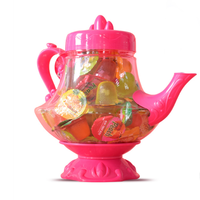 Minicrush Gelée de fruits assortis en pot théière rose pour filles, en plastique transparent, emballée en mini-gobelet