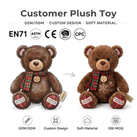 Ours en peluche de Noël personnalisé, fabricant OEM, poupée en peluche de Noël sur mesure, cadeau de Noël, jouet en peluche promotionnel de marque pour enfant
