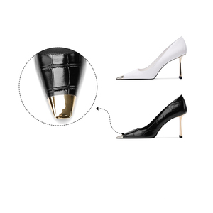 Chaussures <span class=keywords><strong>de</strong></span> mariage classiques <span class=keywords><strong>de</strong></span> créateur, talons en <span class=keywords><strong>fer</strong></span> doré, bout pointu, escarpins blancs en cuir véritable, talons hauts - Product Image 5