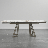 Usine chinoise vend personnalisé moderne léger luxe pieds en métal céramique table de table verre trempé meubles de salle à manger 4 places table