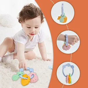 Bpa Gratis Food Grade Zachte Siliconen Babyring Bijtring Kauwspeelgoed Anti-Druppel Ronde Armband Baby Bijtringen