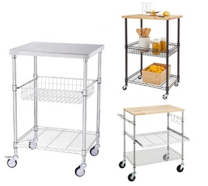 Scaffale Portatile da <span class=keywords><strong>Cucina</strong></span> in Acciaio Inox a 3 Ripiani con Ruote, Regolabile, Capacità di Carico 80kg, 21x15x36.7 - Product Image 3