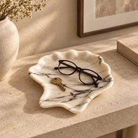 Plateau ondulé élégant en marbre blanc veiné naturel NANWEI, idéal pour bijoux, table basse et décoration intérieure