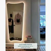 Miroir de salle de bain pleine longueur style rétro avec rétroéclairage changeant de couleur, interrupteur tactile, résistant à l'eau, à fixer au mur