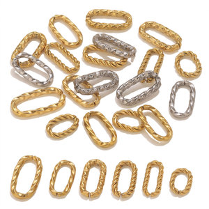 Textured Oval Link Connectors | PVD Gold Plated Stainless Steel Geometric Chain Links for DIY Bracelet Necklace Jewelry Making - Product Image 1