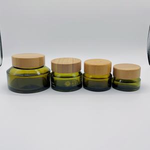 Série d'emballage cosmétique bouteille en verre vert <span class=keywords><strong>olive</strong></span> et pot en verre avec pompe/couvercle/compte-gouttes/bouteilles de pompe de pulvérisation en bambou - Product Image 3