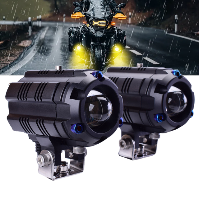For Universal Motorcycle Front Hi/Low LED Headlight 50W IP68 Waterproof DC 9V-24V Aluminum Auxiliary Spotlights Driving Fog
