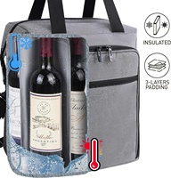 Sac fourre-tout durable pour 6 bouteilles de vin avec compartiment refroidisseur Chariot en polyester écologique pour les pique-niques de voyage avec deux ensembles de vaisselle