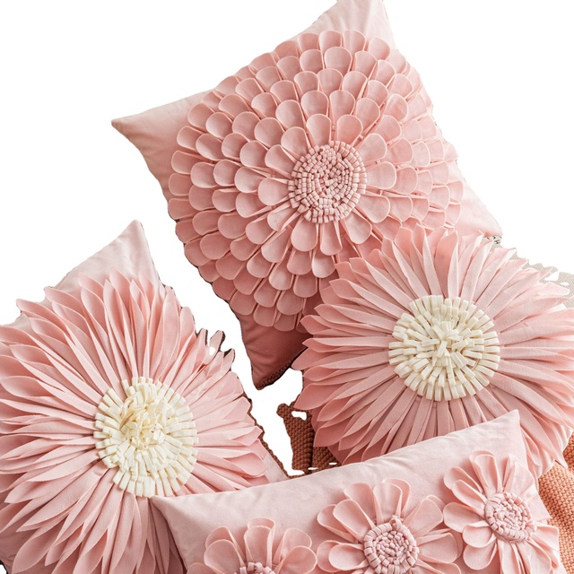 Pink Flower Princess 3D Printed Heart Shape Embroid Flora Sunflower Throw Pillow Cover