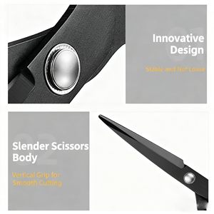 NOVISON Stainless Steel Tailor Scissors <b>Plastic</b> Handle Foldable DIY Fabric Cutting Shears Partially Serrated <b>Edge</b> Black 22x9cm - Product Image 4