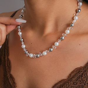 Collier Géométrique en Perles de Verre pour Femme, Chaîne de Clavicule Minimaliste de Luxe, Bijoux Européens et Américains - Product Image 2