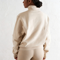 Sudadera de algodón mezclado para mujer con logo personalizado, media cremallera, antiarrugas, antipilling, manga larga, top deportivo casual al por mayor