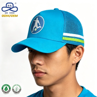 Gorras Trucker Deportivas de Malla con Estampado de Jugador de Fútbol Azul Brillante, Estilo Outdoor, con Ribete a Rayas para Hombre, OEM ODM