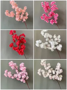 Rama de flores artificial de plástico, flor de cerezo rosa, japonesa, proveedor de China