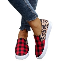 Xadrez por atacado Leopardo Patchwork Mulher Sneaker, Búfalo Xadrez Sapatos de Lona Plana